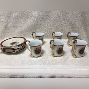 Romeo & Juliet Mini Footed Gold Handled Tea Cappuccino Cup And Saucer Set Of 6